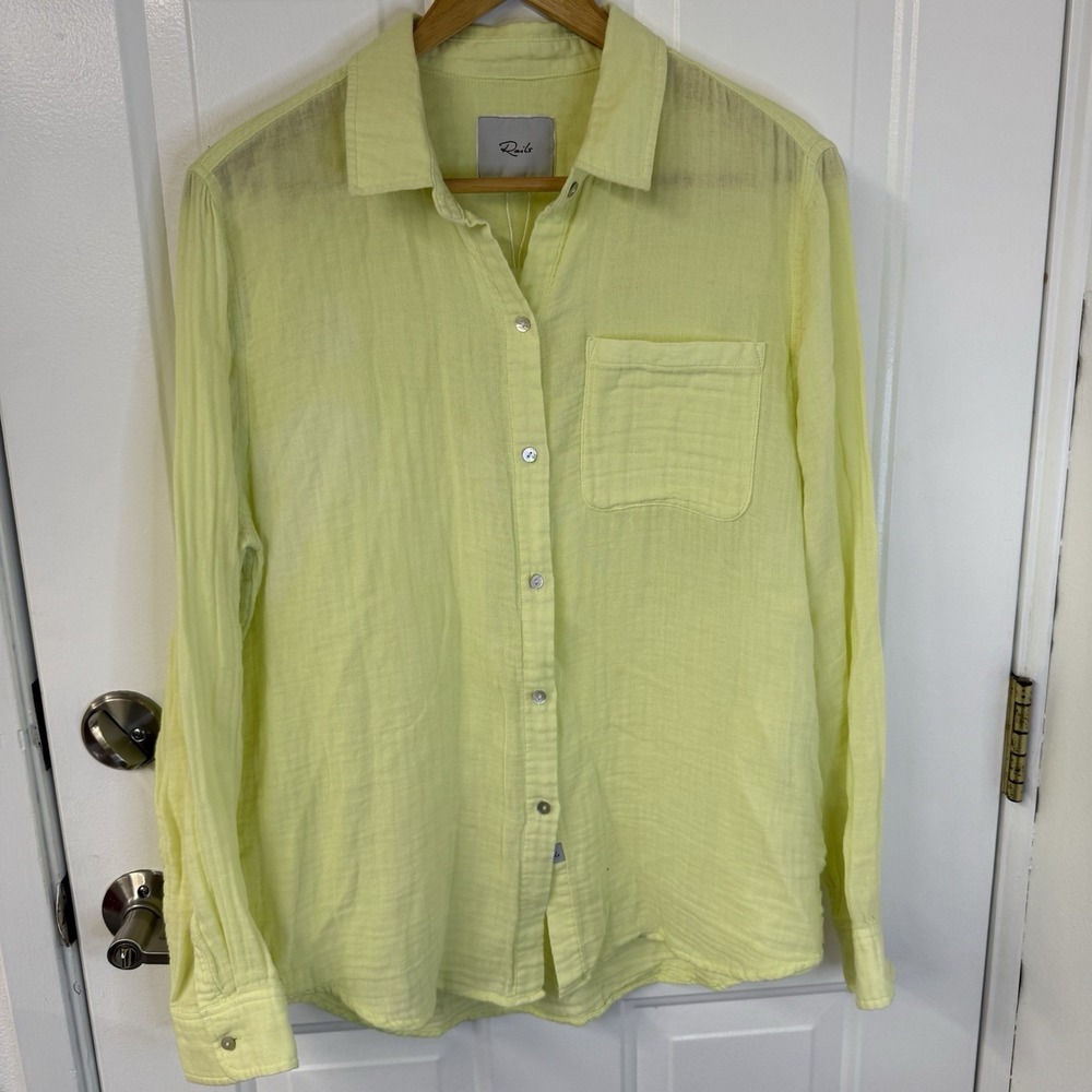 Rails Ellis Organic Cotton Double Gauze‎ Shirt Lime Green/Yellow Women's Sz M
